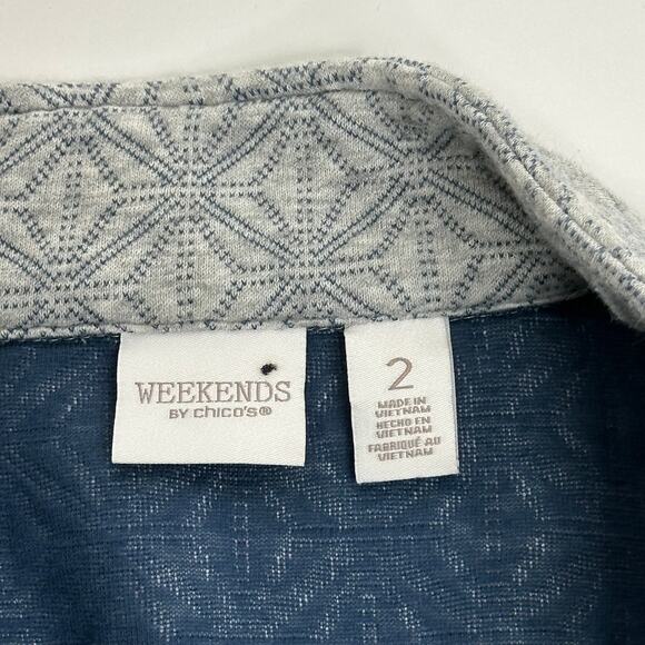 Weekends By Chicos Gray Geometric Jacket Full Zip Soft Womens Size 2 (Large L) - Picture 7 of 11